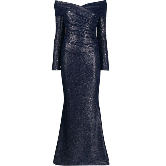 NEW Talbot Runhof Mermaid Sequin Gown Off The Shoulder Metallic Maxi Dress 4 - Picture 3 of 9